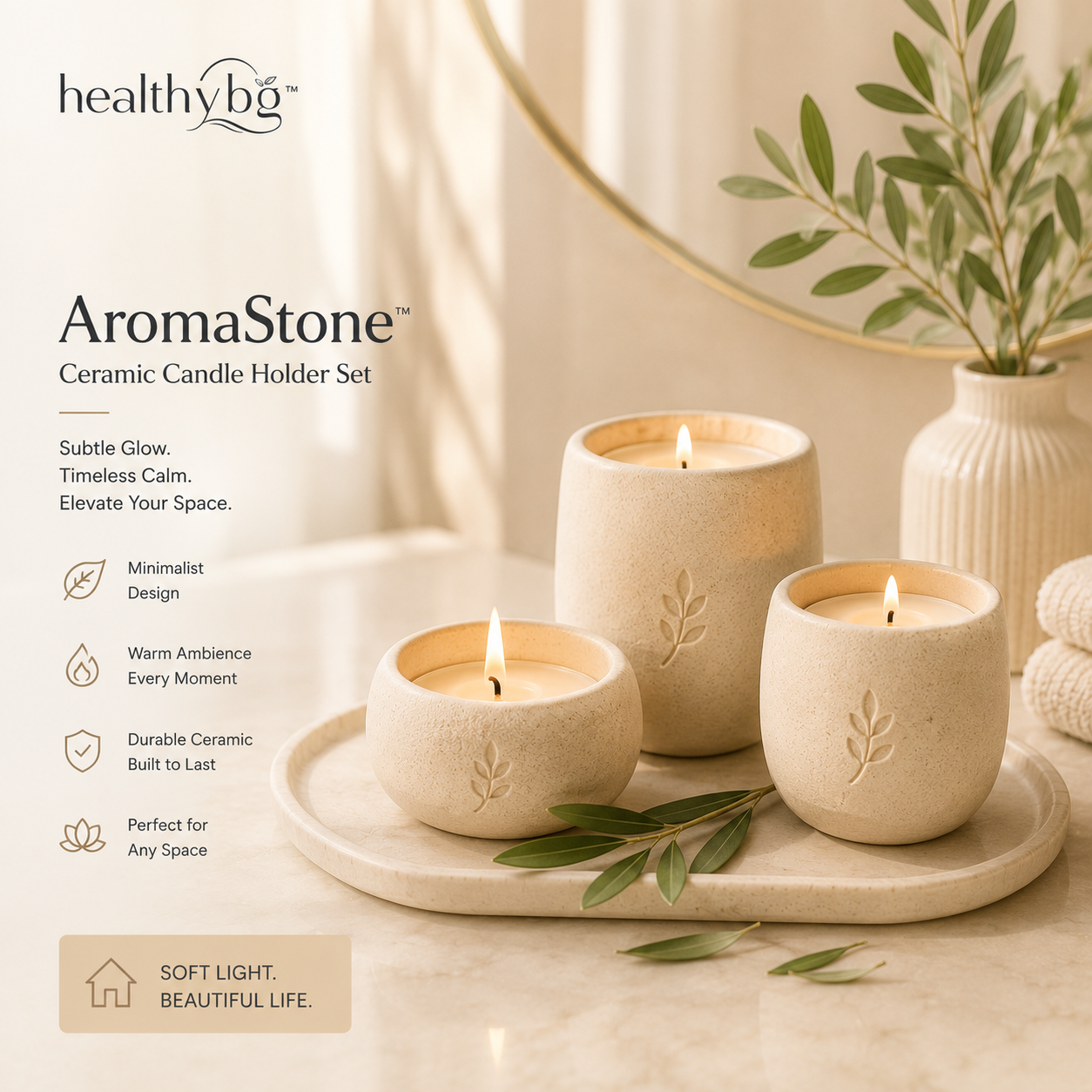 healthybg™ AromaStone™ Ceramic Candle Holder Set