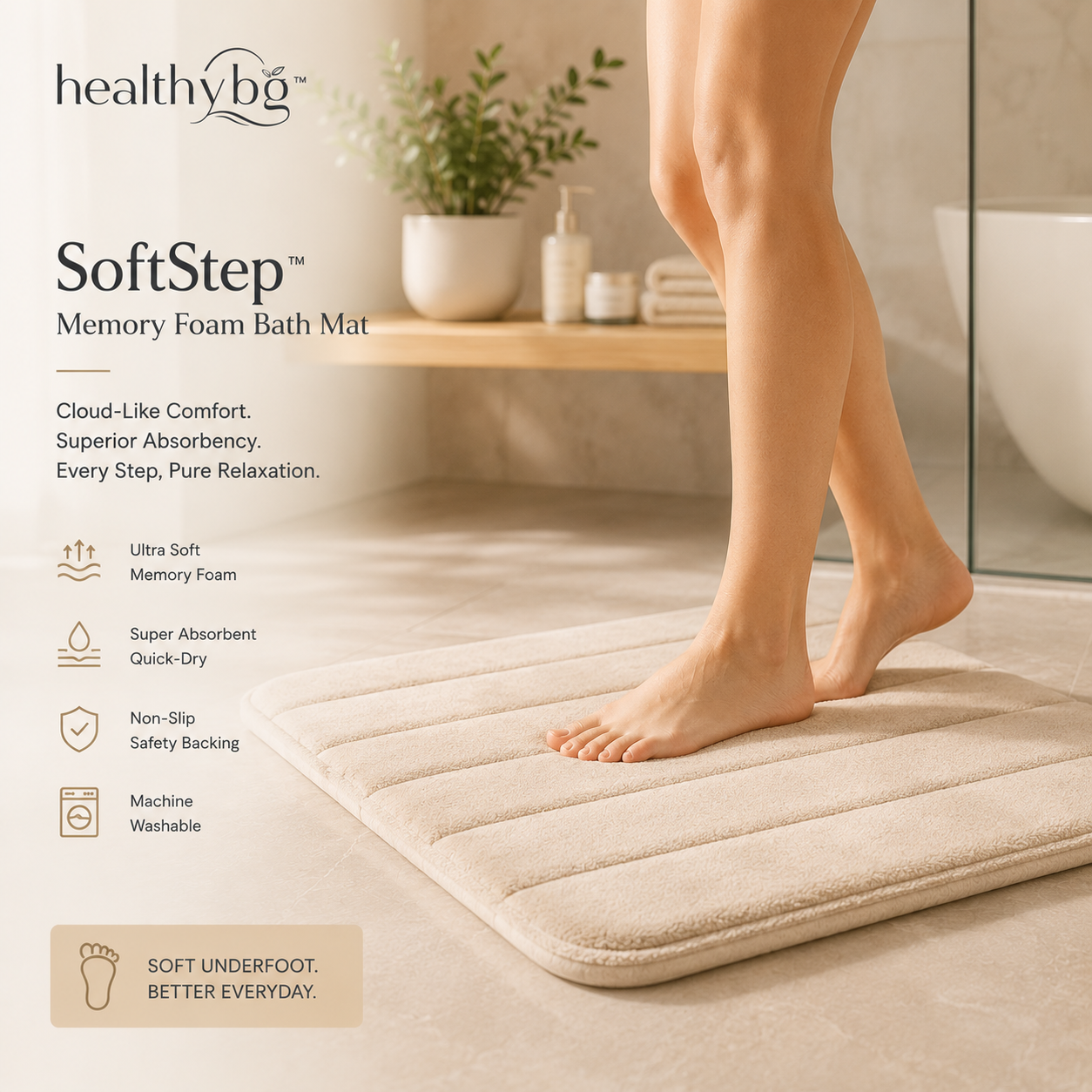 healthybg™ SoftStep™ Memory Foam Bath Mat