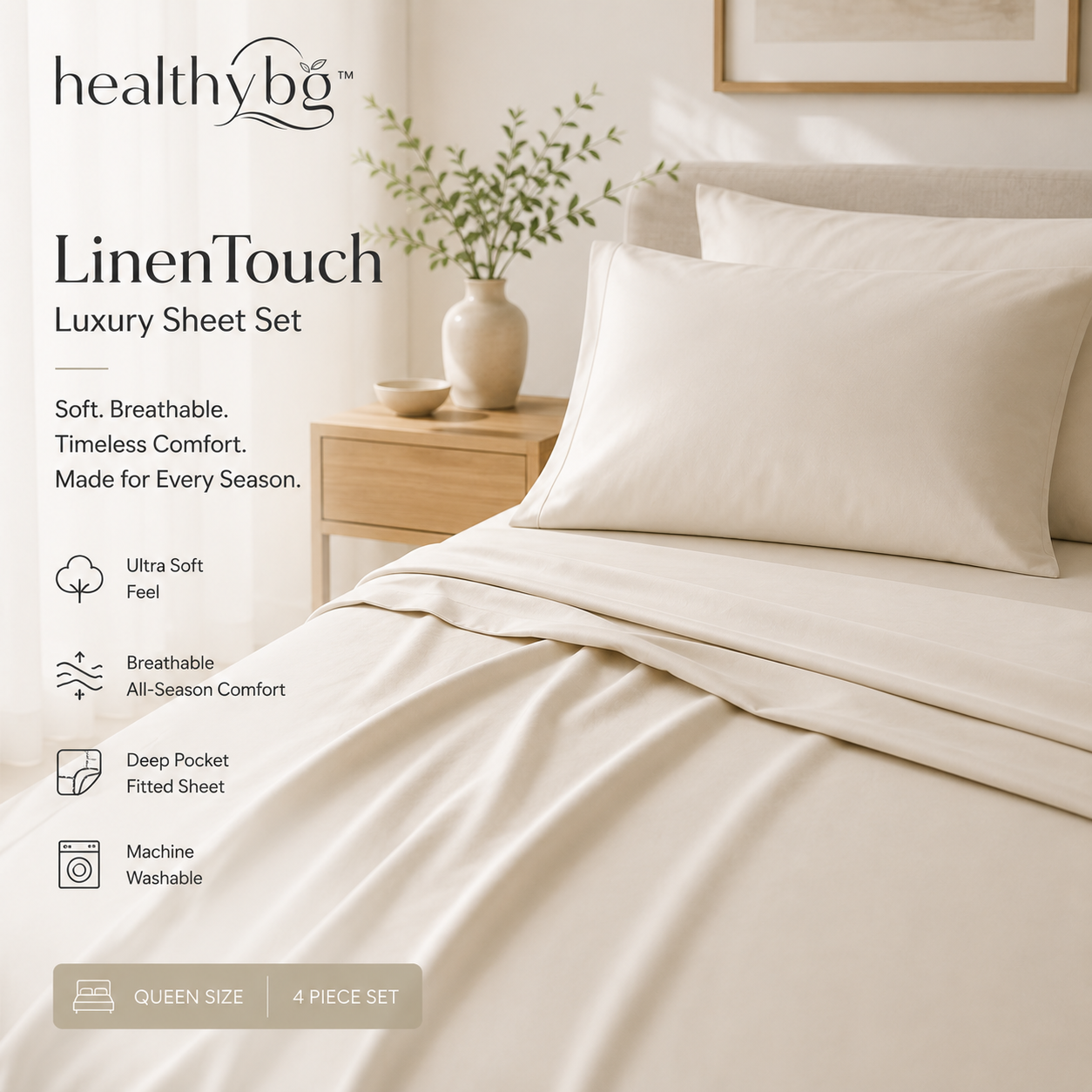 healthybg™ LinenTouch™ Luxury Bed Sheet Set