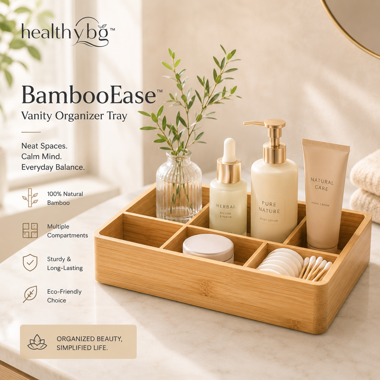 healthybg™ BambooEase™ Vanity Organizer Tray